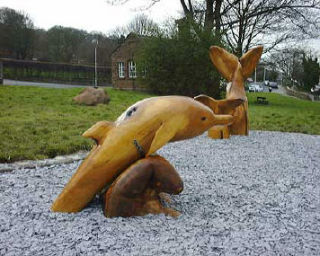 Marine mammals sculptur at Eastham Country Park